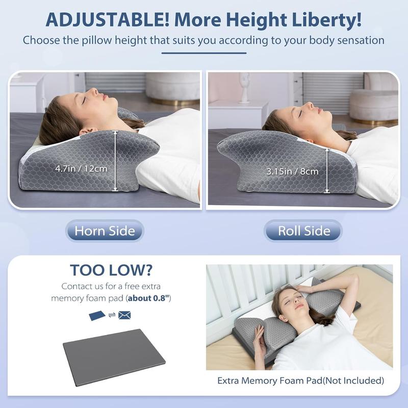 Cervical Pillow, Ergonomic Pillow for Neck and Shoulder Pain Relief with Cooling Ice Silk Pillowcase, Orthopedic Neck Bed Pillow for Side, Back and Stomach Sleepers