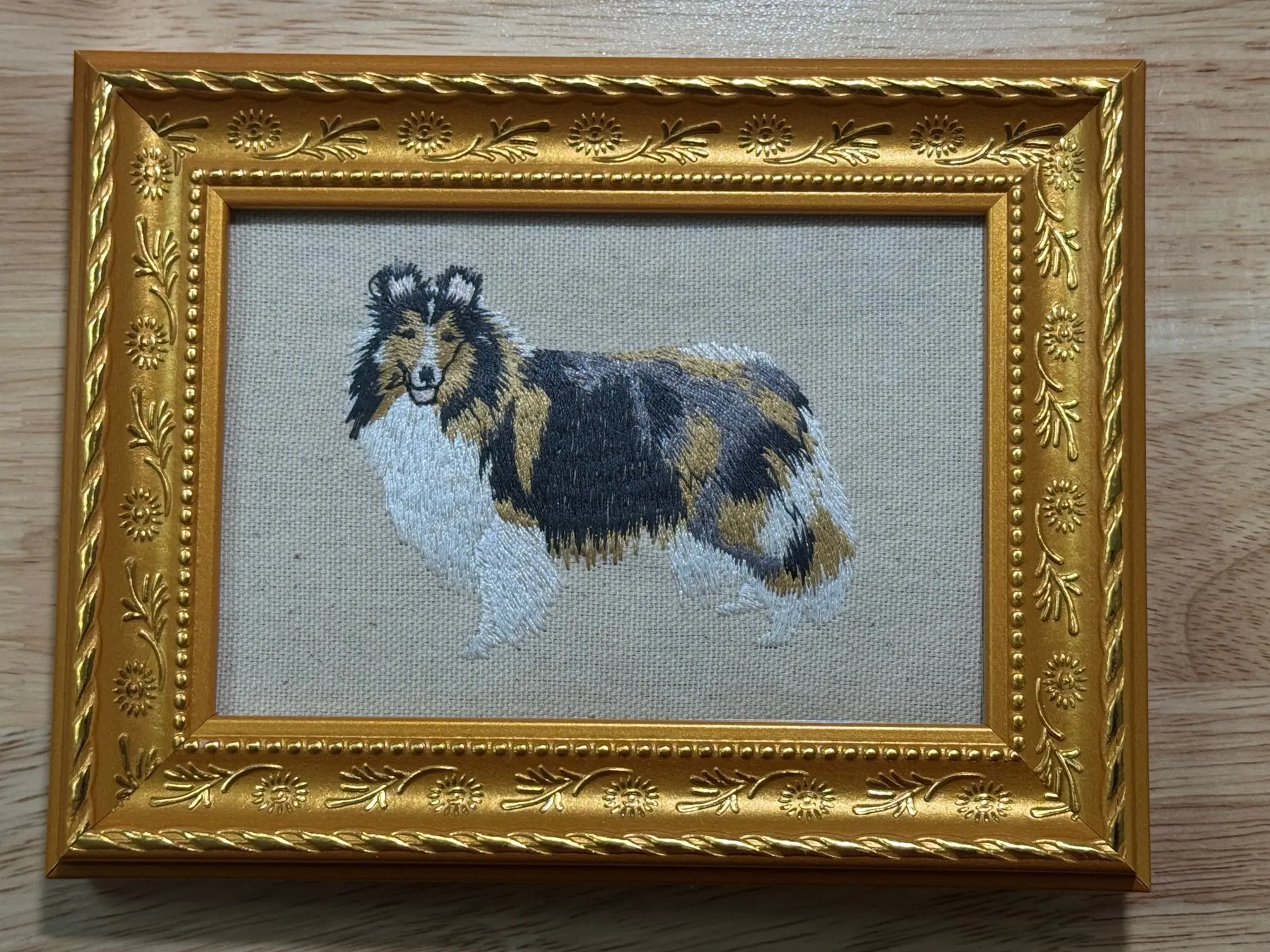 Sheltie Shetland Sheepdog Machine-Embroidered Framed Photo Plaque, Unique Canine Charm Tabletop Decor for Home-Office, Other Dog Breeds & Designs Available