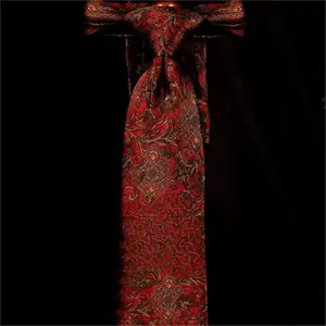 Handmade Vintage Blood Red Paisley Necktie - Italian Premium Fabric, Dark Baroque Floral Pattern, Gothic Retro Formal Shirt Accessory