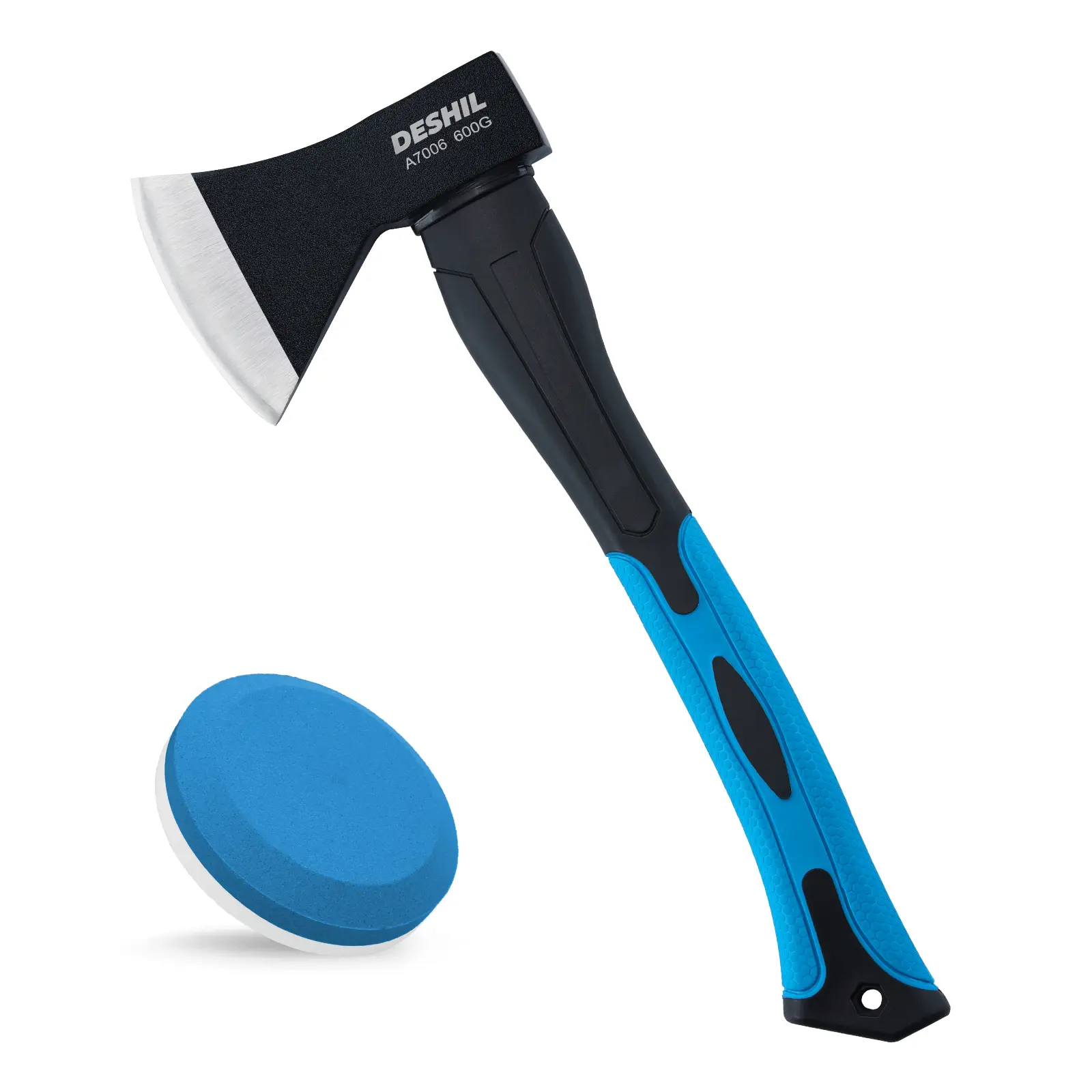 Camping Axe, 15”Chopping Hatchet with Sharpening Stone, Forged Carbon Steel Heat Treated Hand Maul Tool, Fiberglass Shock Reduction Handle with Anti-Slip Grip