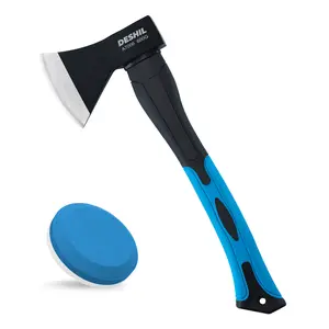 Camping Axe, 15”Chopping Hatchet with Sharpening Stone, Forged Carbon Steel Heat Treated Hand Maul Tool, Fiberglass Shock Reduction Handle with Anti-Slip Grip