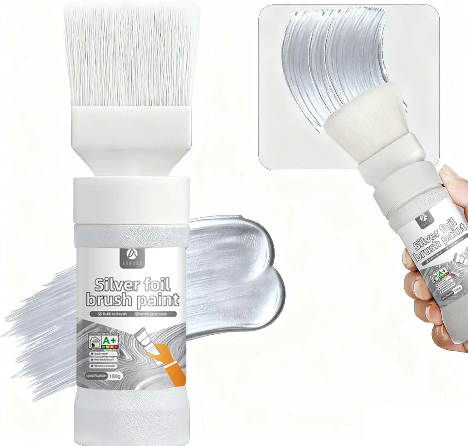 Touch Up Metallic Silver Paint Pen, 2 in 1 Silver Craft Paint for Furniture, Wood, Crafts, Clay Art, DIY, Quick Dry, Non Tarnish (1 Pack)