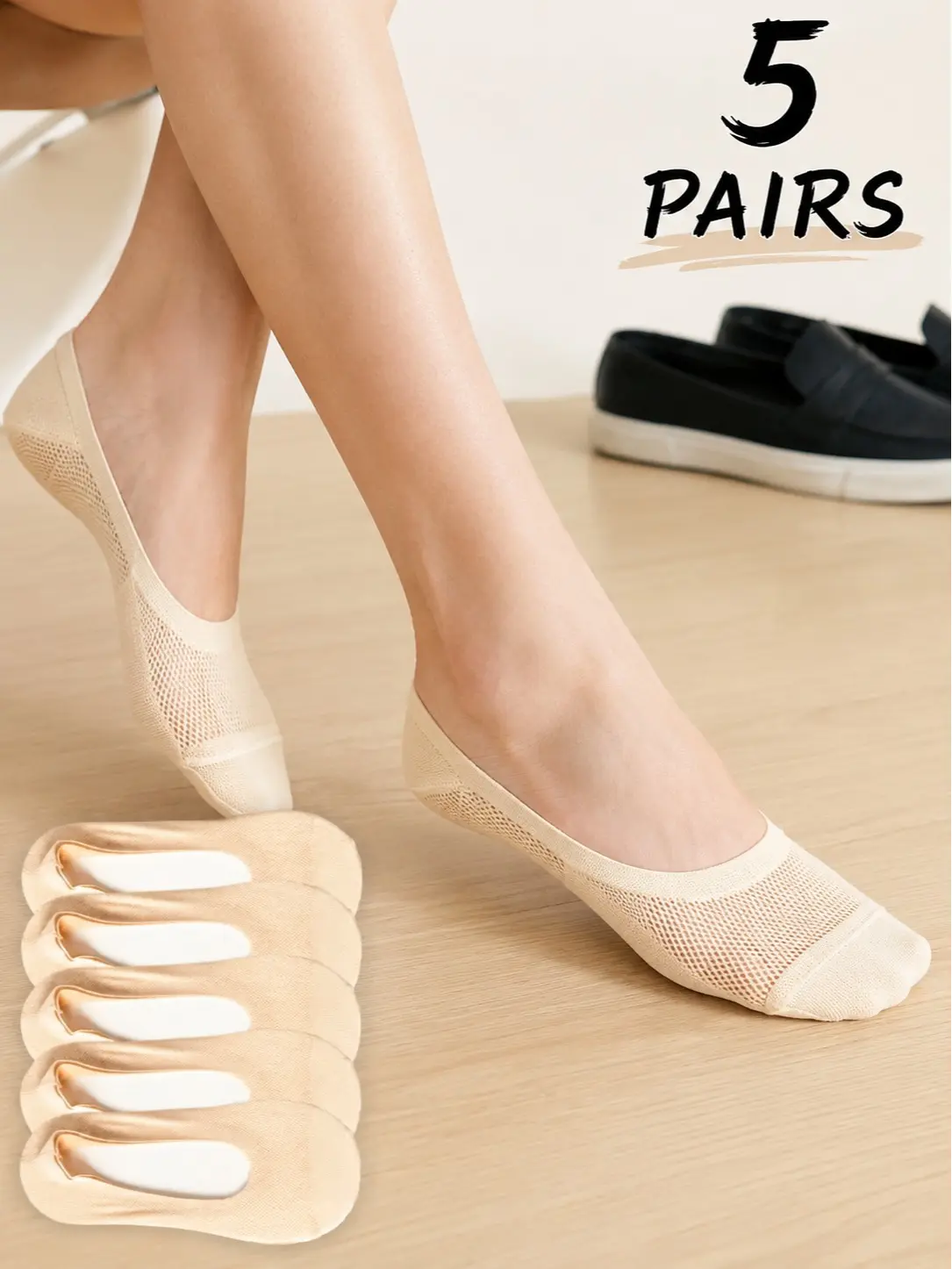 Women's Solid Color No Show Summer Socks, Breathable Mesh Knit Low Cut Socks with Silicone Grip, Non-Slip Casual Socks for Daily Wear & Family Gifts