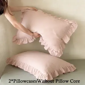 Two-Piece Solid Color Ruffle Pillowcase Set, Soft and Comfortable, Ideal for Bedroom Use, No Pillow Insert Included