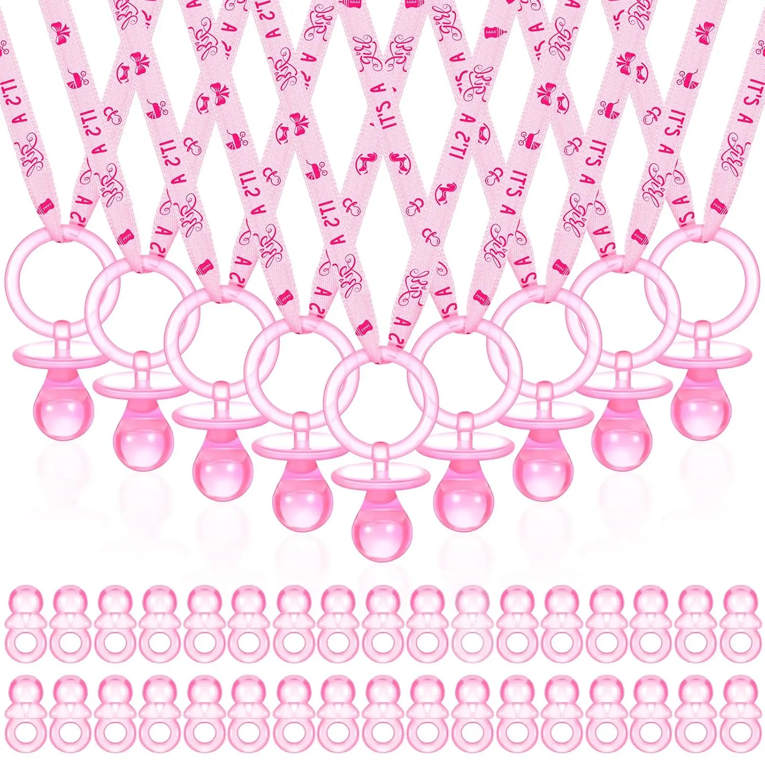 74 count  Shower Pacifiers 24 Necklace  Plastic Pacifiers  Shower  50 Mini Plastic Charm Bulk for Party Decorations  Table Scatter(Pink)