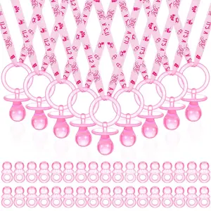 74 count  Shower Pacifiers 24 Necklace  Plastic Pacifiers  Shower  50 Mini Plastic Charm Bulk for Party Decorations  Table Scatter(Pink)