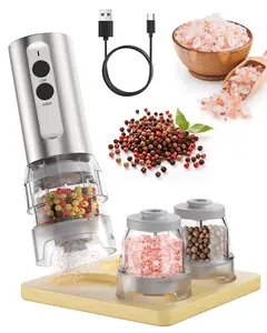 ODIFORGO Electric Salt and Pepper Grinder Set 2026 New Update,Quick Switching of Silos, Stainless Steel Automatic Pepper Mill Grinder,USB Rechargeable 3 large-Capacity Stock Bins Adjustable Grinding Coarseness small kitchen gadgets  led salt shaker