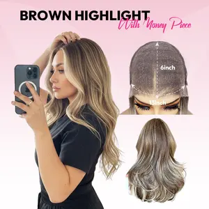 【Weekend Mega Sale】 VSIGN Hazelnut with Money Piece Wavy 13*6 HD Pre-Cut Lace Front Wig Hand Tied Pre Plucked Hairline Pre Layered Natural Looking Synthetic Heat Resistant Fiber for Daily Party Skunk Strip Style Low Density Gift Gluelss Wig [Shannon]