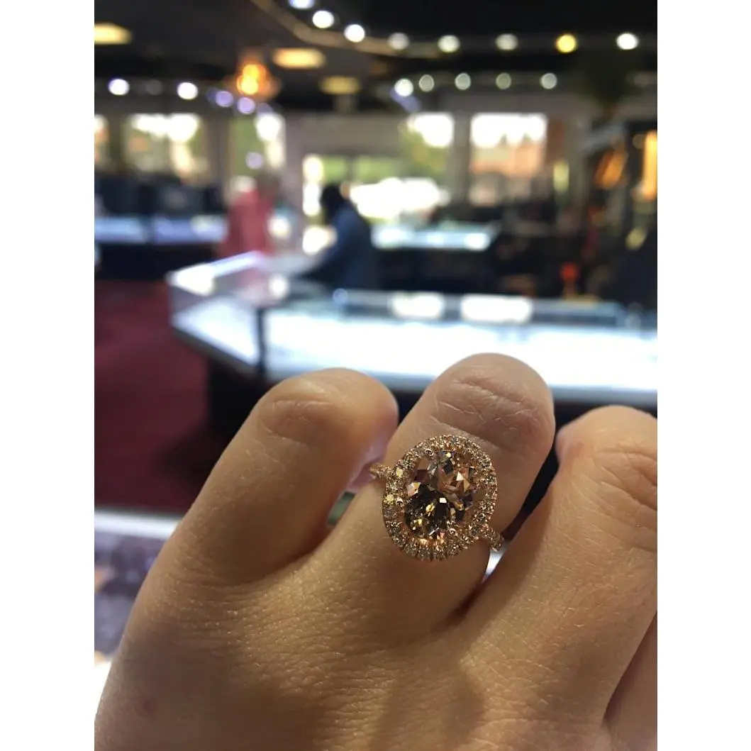 14K Gold Diamond Halo Oval 2.54 Carats Morganite Engagement Ring