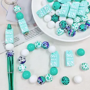 50 silicone beads, 3D milk-themed, suitable for jewelry decoration beads, earrings, necklaces, bag chains, bracelets, pens, phone chains, makeup brushes, keychains, and other DIY kit accessories, Christmas and Valentine's Day gifts