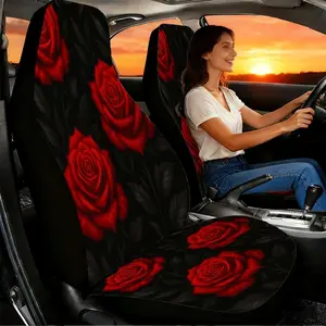Two-piece red rose-pattern car seat covers, Car seat cushions, specially designed for the front seats, feature a high-back design, made of polyester, compatible with sedans, SUVs and trucks, perfect for Christmas Eve