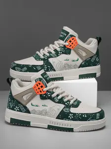 Men's Fashionable Patchwork Mid Top Sneakers, Casual Comfortable Sports Lace Up Skate Shoes, Trendy All-match Sneakers for Daily Wear, Stylish Sneaker