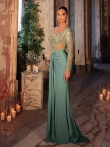 Elegant Sequined Mermaid Dress, Square Neck Cut-Out Design, Formal Wear, Perfect for Evening Parties & Ballroom Dances, Style Essential, Versatile Style, Modern Classic, Minimalist Chic, Trendy Look, Everyday Comfort