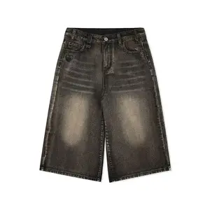 Denim shorts retro washed long casual loose denim short cotton street wear with pocketsRAIMENTRY