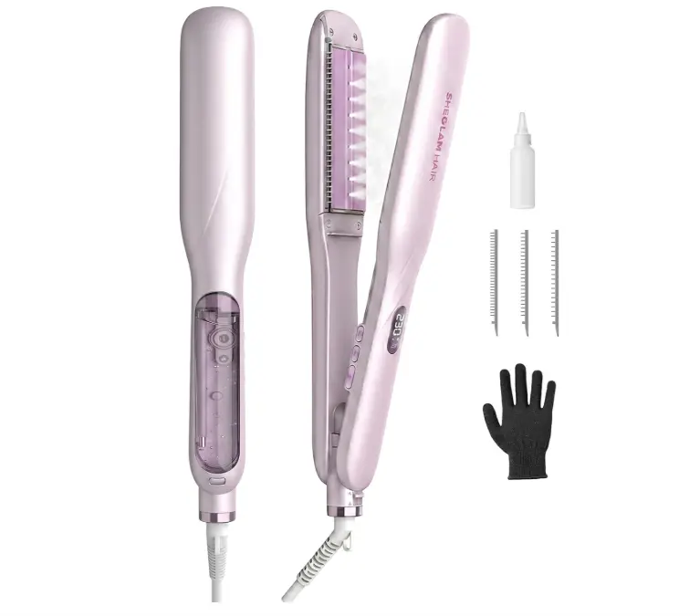 SHEGLAM Steam Flat Iron Hair Straightener 1.5" Ceramic Flat Iron with Combs | Scald-Proof Nano-Steam, Reduces Heat Damage by 90%, 3 Adjustable Steam Levels, 3 Combs for 2B-4C Hair, Dual Voltage, Lasting