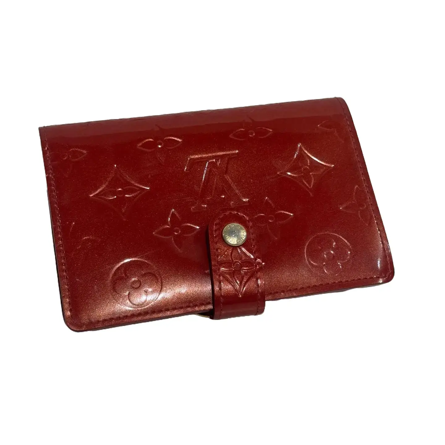 Pre-owned Louis Vuitton Monogram Vernis Red Patent Leather Glossy Finish Snap Compact Wallet
