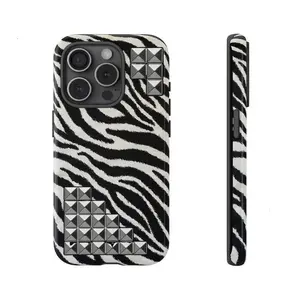 studded zebra print phone case Compatible with iPhone 7, 8, X, 11, 12, 13, 14, 15, 16 17
