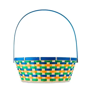 Easter Blue, Green and Orange Extra-Large Round Bamboo Basket, 12.5 in x 15.5 in, by Way To Celebrate