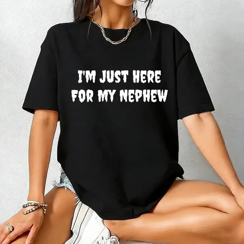 Men's Vintage Washed Cotton Short-Sleeve Tshirt - Seamless Soft Touch Foldable Vintage Graphic Tees, Round Neck All Seasons Menswear Top for Uncles with 'I'm Just Here For My Niece' Typewriter Graphic, Shortsleeve, Smooth, Casual, Custom, Digital Print, L