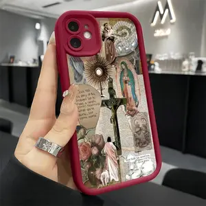 Fashion Religious Patchwork UV Print Phone Case Cover, Soft Tpu Protection for iPhone 17 16 15 14 13 12 11 X Pro Max, Trendy Gift Idea