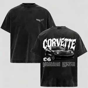 Vintage Washed Corvette C6 Graphic T-Shirt, Washed Racing Car Tee, 100% Cotton Crewneck, Classic Sports Car Merch for Men & Boys, Trendy Retro Unisex Top