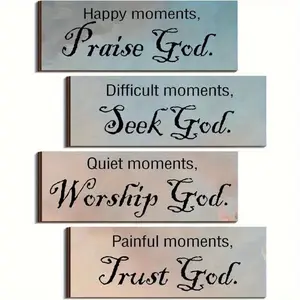 4-Piece Frameless Bible Verse Wall Decor Set, Christian Text Fiber Board Hanging Art, 4x10 Inch Thin Panels for Home Office Church Prayer Room Decoration
