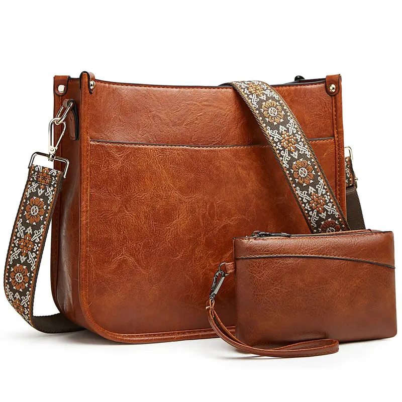 Women's Vintage Handbag Crossbody Bag & Coin Purse Set, Casual Large Capacity Shoulder Bag & Small Wallet, Fashionable Bag Set for Work & Daily Use
