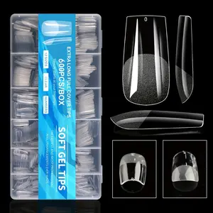 600pcs Square Nail Tips - Half Matte, No-Grind, Traceless Frosted False Nails for DIY Manicures, Medium Length, Soft Gel X Nail Covers Included, Nude Shades, Geometric Design, Bright Finish, Nail Art Accessories