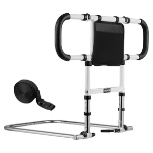Summervibes VEVOR Bed Rail for Elderly, Foldable Extendable Bedside Assist Rail with Side Handles PU Handrail, Adjustable Height Carbon Steel Pipe Bedside Cane, Senior Bed Bar Fits King, Queen, Full, Twin