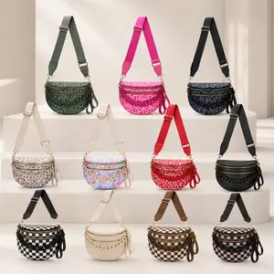 Women's leopard print backpack, waterproof nylon crossbody bag, waterproof multi-color chest bag with adjustable shoulder strap, multifunctional single shoulder crossbody bag,multi-layer zipper pocket, large capacity hip bag,fashionable colorful shell bag