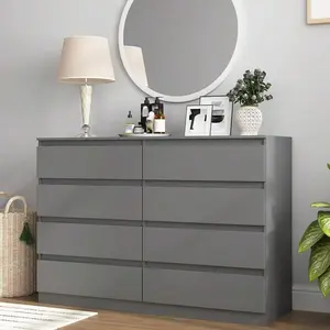 Grey  For Bedroom, Modern Large 8 Drawer  With Deep Drawer, Wide  Chest Of Drawer, Wood Bedroom  Organizer Furniture For Closet storage Dresser Queen Size Canopy Bed