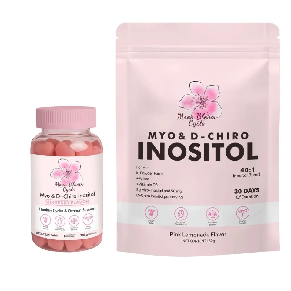 Moon Bloom Cycle (Gummies + Powder) | Myo-Inositol, D-Chiro Inositol, CoQ10, Vitamin D3, B6, B12, Folate & Magnesium Glycinate (Zinc)