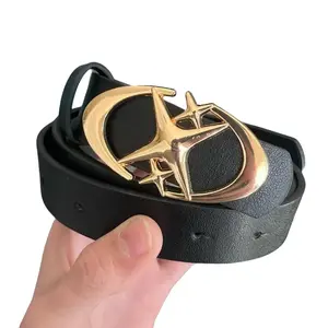 Oval Cross Metal Buckle Belt Black Simple Casual Jeans Belt Trend Unisex Belt for Men, Ideal for Gifts, PU Leather, Medium Width, Non-Stretch