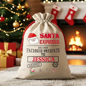Santa Express Personalized Gift Bag North Pole Delivery Sack Christmas Present Bag for Kids