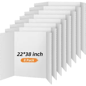 8 count 22 x 38 Inch White Trifold Poster Board Large Tri Fold Presentation White Display Board Foldable Paperboard for Science Fair School Business Project Exhibition