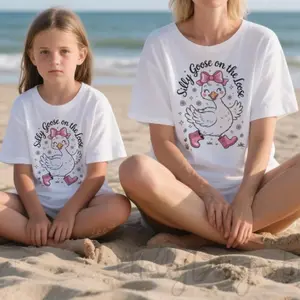 Silly Goose On The Loose Family Matching Shirt, Funny Goose Tee, Coquette Bow Duck T-Shirt, Best Gift For Boys And Girls