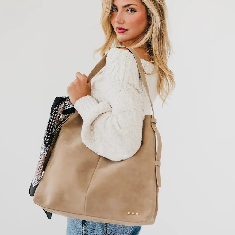 PRETTY PS SIMPLE Women's Evie Suede Hobo Shoulder Bag - Aesthetic, Chic, Fashionable Commuter Everyday Purses with Adjustable Shoulder Strap, Aesthetic Shoulder Bag, Chic Bag