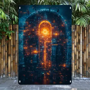 SquareAluminumPoster-CybersecurityInTheDigitalAge:AbstractRepresentationOfThreats&Defense,EnhancesAwareness,PerfectForHome,Office,BarDecor