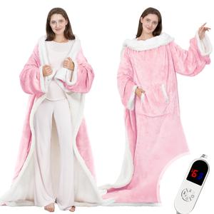VUSIGN Wearable Heated Blanket, 52”×72” Full body electric heated robe, Electric Blanket with Foot Pocket & Sleeves - 6 Heat Levels, 12-Hour Timer Auto Off, Machine Washable, Gift for Winter, Women, Mom, Christmas Gift