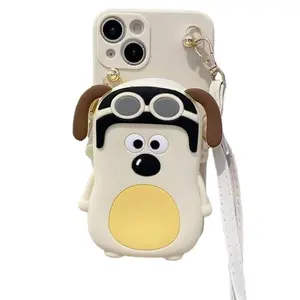 Wallace & Gromit Dog Coin Purse Phone Case with Crossbody Strap, Cute Cartoon Silicone Protective Cover, Compatible with iPhone 17/16/15/14/13/12/11 Pro Max