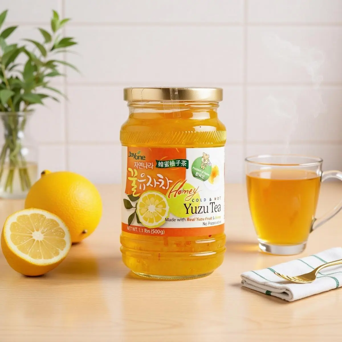 JAYONE Korean Concentrated Jam Fruit Tea -   | Refreshing Drink Mix for Hot & Cold | Delicious & Sweet Flavor -Honey Passion Fruit/Yuzu Ginger Tea with Honey/Yuzu Tea/ Lemon Tea/Hallabong Tea