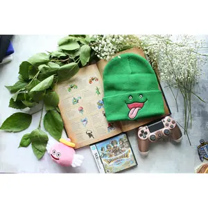 Dragon Quest Cruelcumber Face Beanie | Embroidered Knit Hat | One Size Fits Most