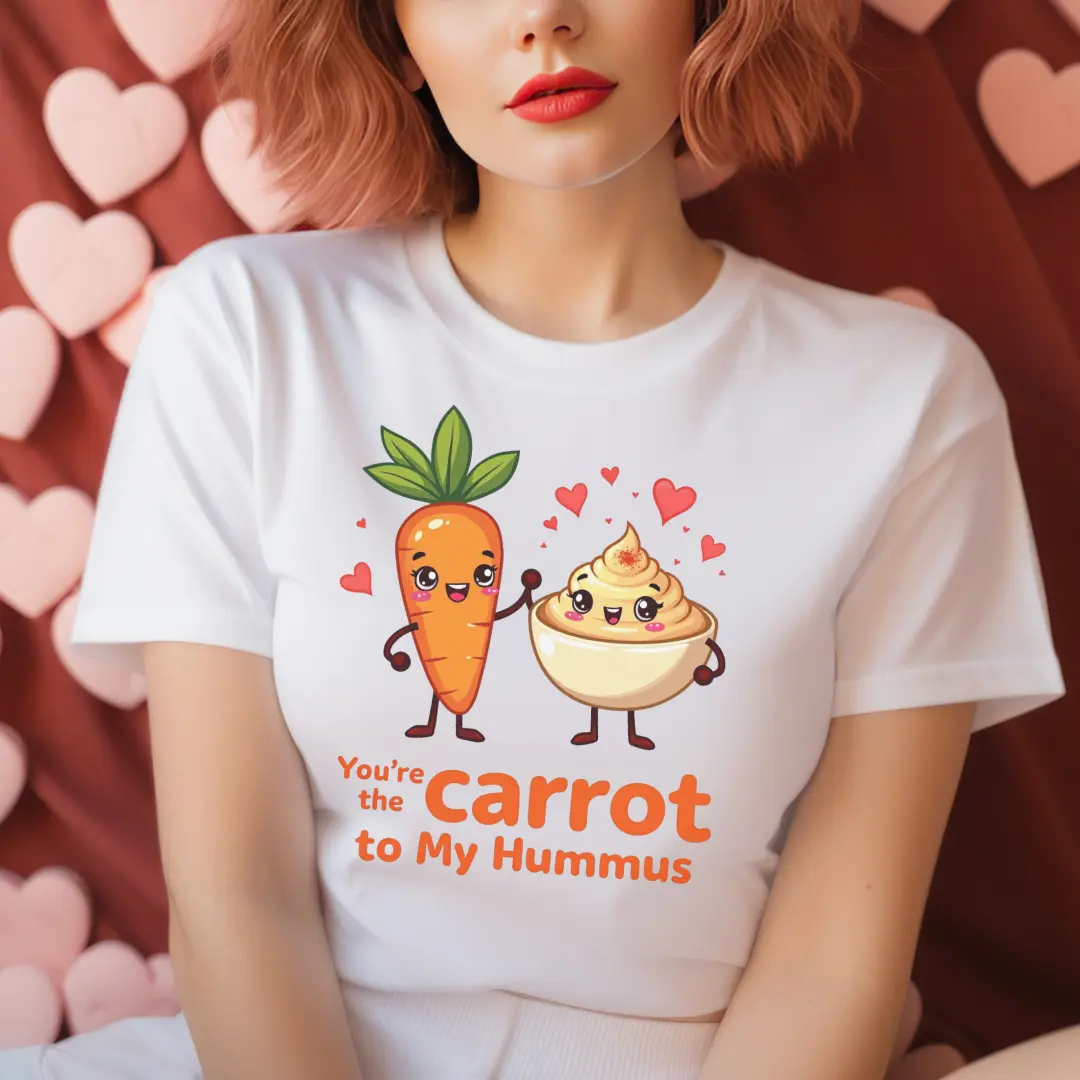 Carrot to My Hummus Valentine Food Heavy Cotton Tee, Valentine's Day T-shirt, Food Lover Gift, Funny Graphic Tee, Vegetarian Gift