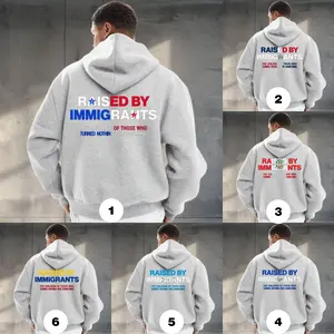 Raised By Immigrants Back Print Pullover Hoodie Latina American Pride Pullover Hoodie Latino Heritage Empowerment Pullover Hoodie Cultural Identity Quote Unisex Gildan Cotton Pullover Hoodie