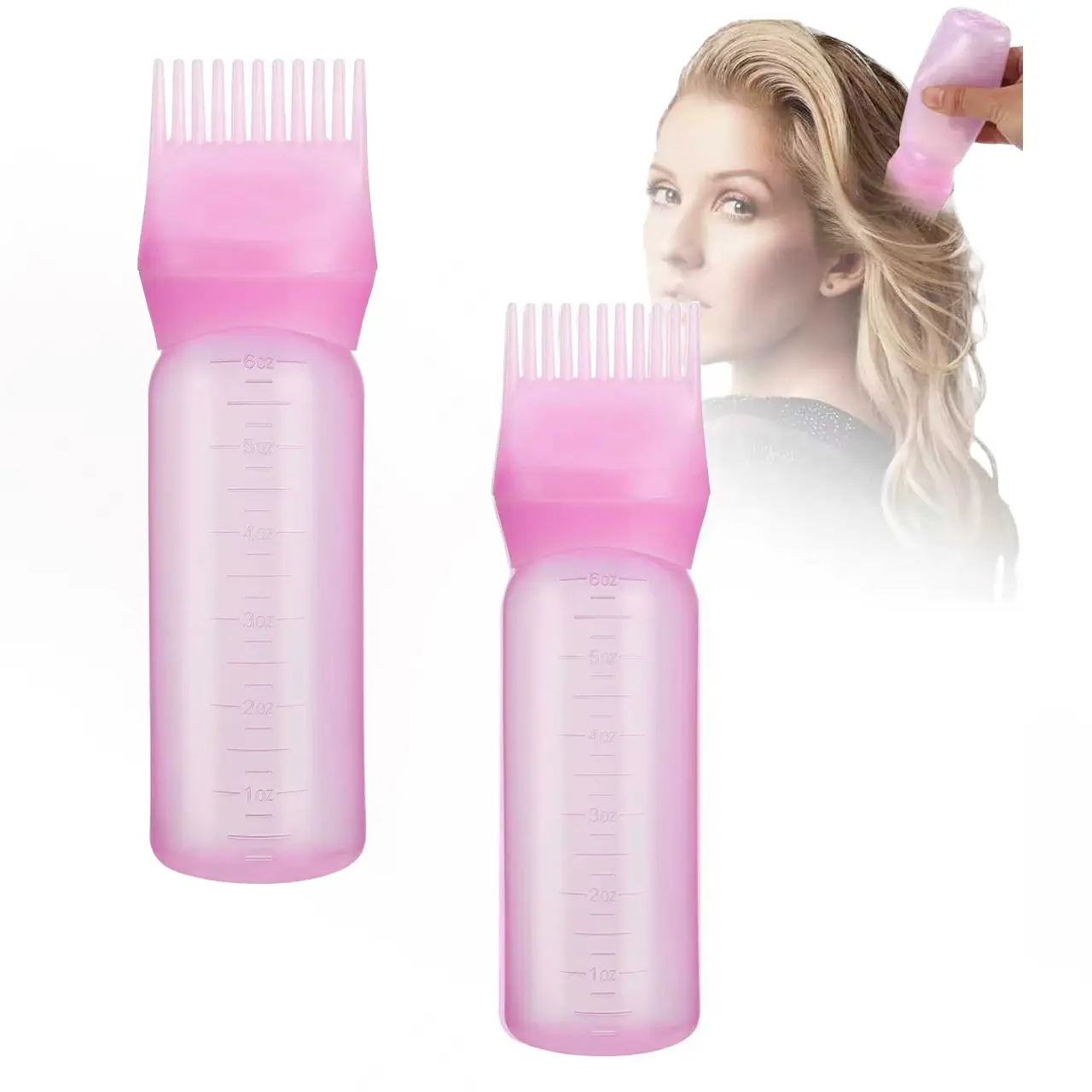2Pack Root Comb Applicator Bottle - 6 Oz Hair Oil Applicator, Dye Bottle Tools with Oil Dispenser & Root Comb Brush