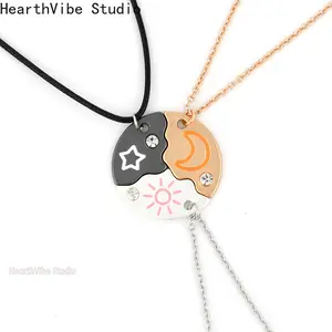 2026 Sun, Moon, & Star Magnetic Necklace Set for 3 - Puzzle Design BFF Jewelry for Best Friends & Sisters Ideal Friendship Gift with Rhinestone Detail Perfect for Birthday, Anniversary, Valentine's Day Magnetic Clasp Necklace Set