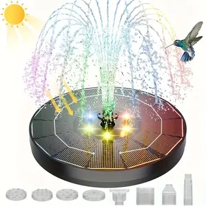 Solar Bird Bath Fountain Pump with Light 3W Solar Fountain with 7 Nozzles Solar Fountain Pump for Bird Bath, Garden, Pond, Pool, Outdoor (Black (with Light))