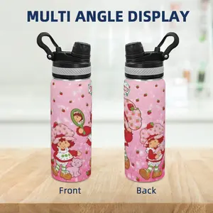 20oz Strawberry Shortcake Pattern Insulated Stainless Steel Tumbler | Double-Wall Vacuum Insulation for Hot/Cold Drinks, Leak-Proof Travel Mug with Straw, Ideal for Home/Office/School, Perfect Gift for friends & Strawberry Fans