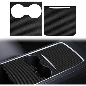 Carbon Fiber Texture Center Console Wrap for Tesla Model 3/Y 2021–2025, Interior Console Cover Protection Trim