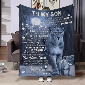 Letter From Mom To Son Pattern Flannel Blanket, 1 Count Soft Throw Blanket, Air Conditioning Blanket for Home Dormitory Office, Flannel Cozy Blanket
